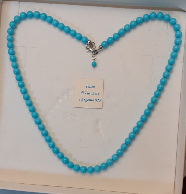 Collier Argent 925 Avec Perles Blanches Baroques Et Turquoise - Neuf Avec étiquettes, 45 Cm