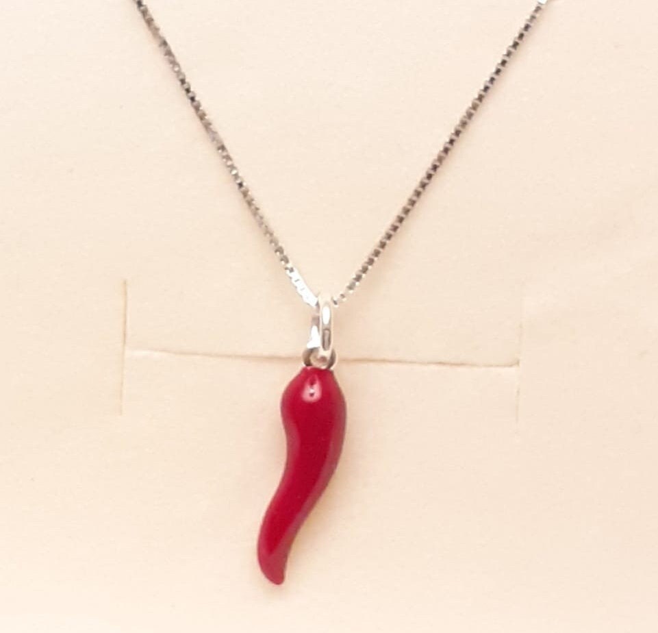 Cuerno rojo esmaltado plata 925 - disponible en dos tamaños, cuerno rojo, regalo de buena suerte, colgante de cuerno, cuerno rojo, cuerno hecho a mano, joyería italiana