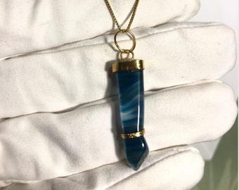 Gorgeous Blue Agate and mano Hand Pendant that infuses tranquillity, balance, meditation, vitality and pain relief, mano figa pendant