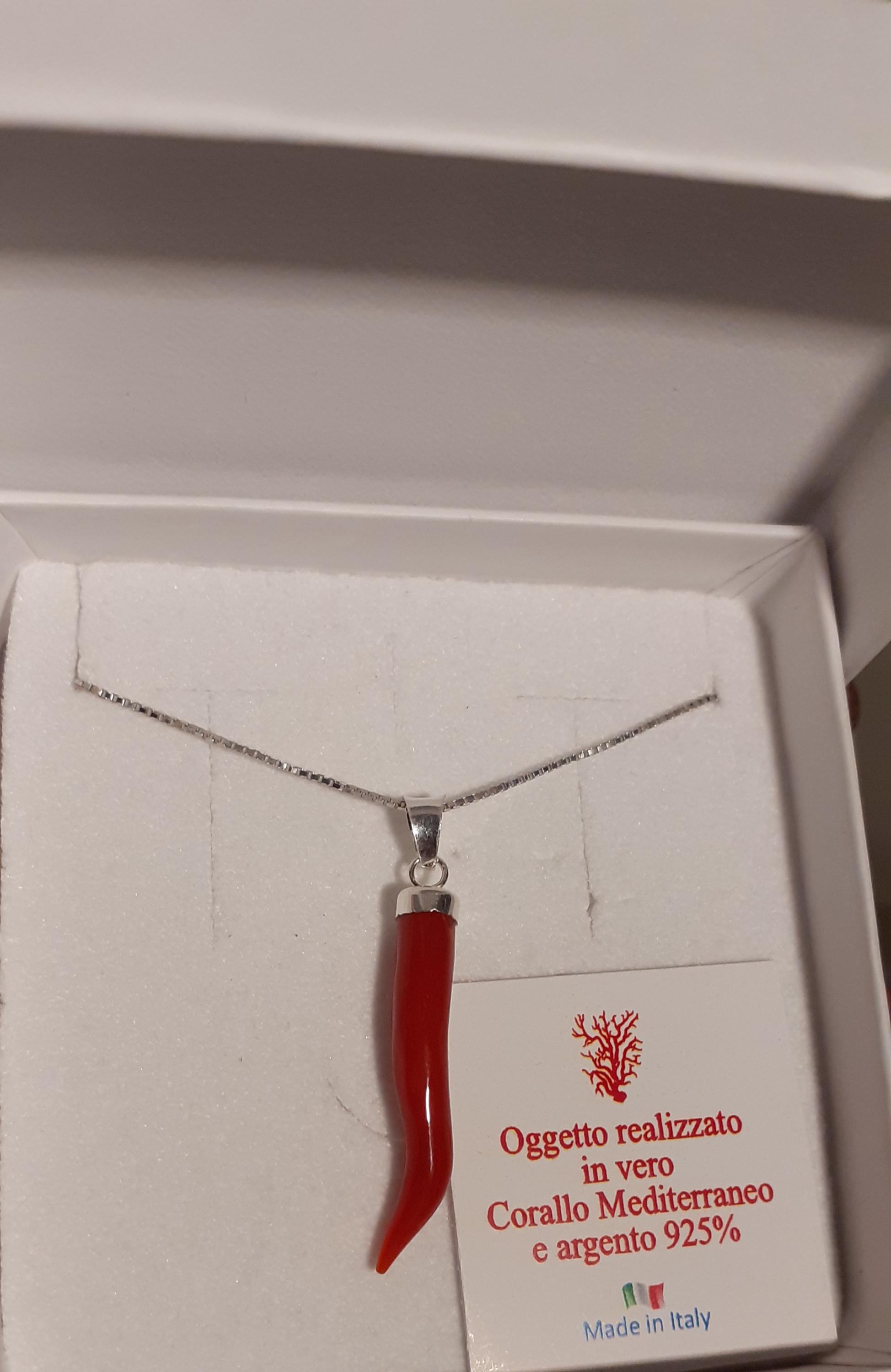 Ciondolo Cornetto Corno Portafortuna Argento 925 Smalto Rosso - Foto 5