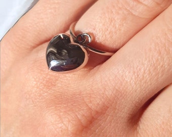 Anello con ciondolo a cuore in argento sterling - Festa della mamma - regalo per lei - anello a cuore - cuore in argento sterling 925 - cuore in argento sterling 925