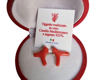 Örhängen i sterlingsilver med röd korall, handgjorda italienska smycken