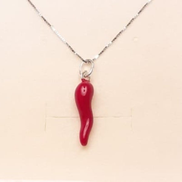 Red enamelled silver horn - available in two sizes, corniciello rosso , red corniciello , lucky gift, horn pendant, red italy horn