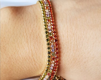 Tennis bracelet in gold plated 925 silver with strasses, red, green and multicolour, Made in Italy, adjustable length 18-21 cm