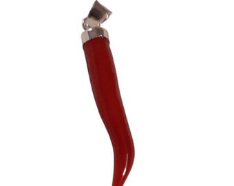 Cuerno de coral rojo mediterráneo y plata 925 o plata bañada en oro 925, cuerno de la suerte, cuerno de coral rojo, regalo para ella, cuerno de coral