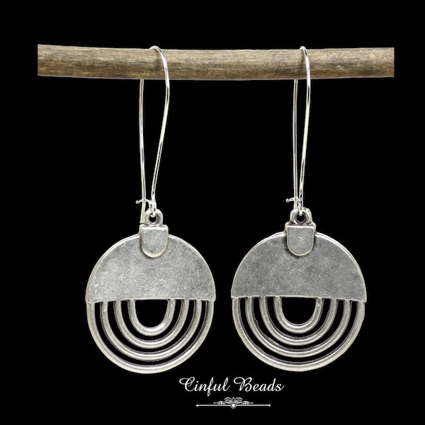 Boho Antique Silver Dangle Earrings - Silver Tribal Drop Earrings - Rustic Pendant Earrings - Silver Ethnic Statement Earrings