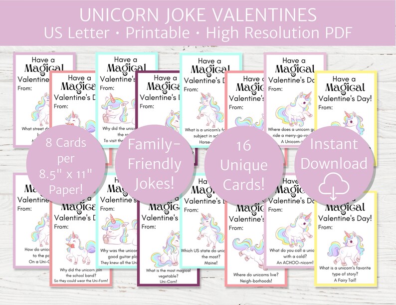 Printable Valentine's Day Cards for Kids, Unicorn Themed Valentines ...