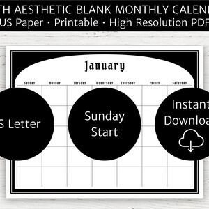 Goth Printable Blank Calendar,  Goth Witchy Planner, Monthly Blank Calendar, Horizontal Instant Download Monthly Calendar Goth Aesthetic