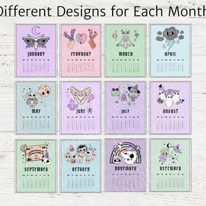 Pastel Goth Printable 2024 Calendar, Pastel Goth Planner, Monthly ...
