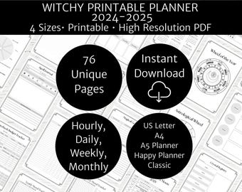 Witchy Planner Printable, Tarot Journal, Goth ADHD Planner, Goth A5, Hourly Planner, Astrology Journal, Wiccan Pagan Printable Planner