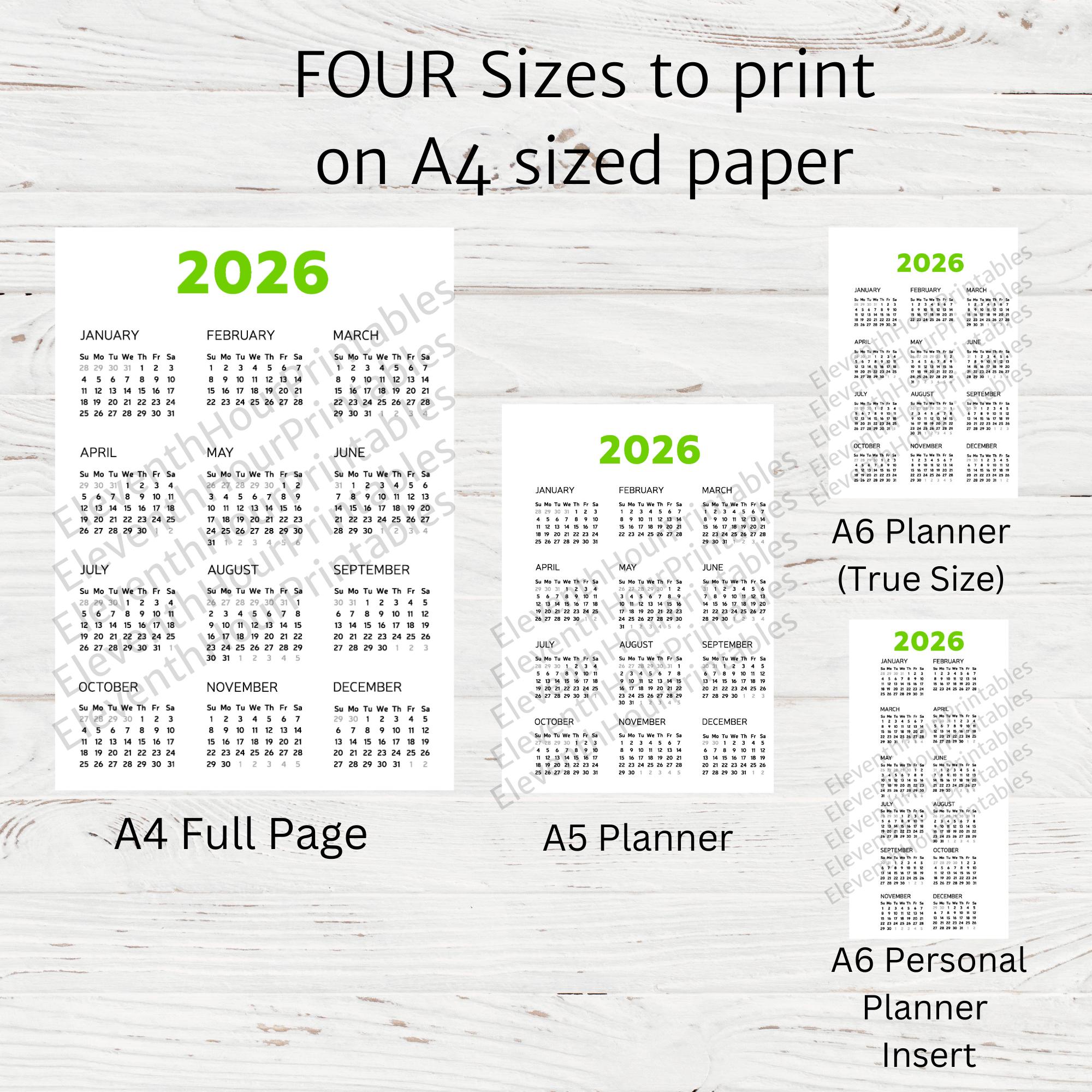 A4 - 2026 Calendar, 2026 Printable Calendar, 12 Month Desk Calendar