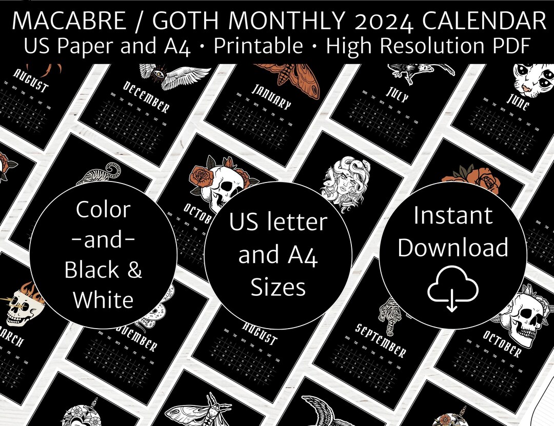 Goth Wall Art Printable Calendar, Goth Witchy Macabre Wall Art, Punk ...