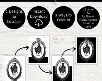 Goth 12 Month Color In Calendar Habit Tracker Printable, Goth Gifts, Goth Stationary, Dark Academia Stationary, Happy Planner A5 Planner