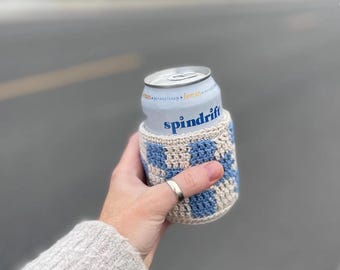 Double Insulated Large Checker Print Crochet Drink Coozie | Written AND Visual Pattern!