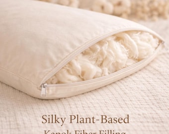 Organic Kapok Pillow, Adjustable Breathable GOTS Certified Cotton Cover, Natural Sleep Insert