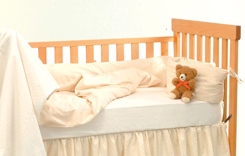 Crib Protector Ruffle Organic Cotton Crib Skirt: Ruffled Dust Protection, Natural Sateen ...