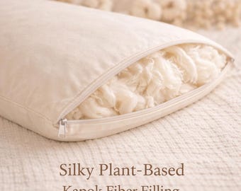 Organic Kapok Pillow, Adjustable Breathable Natural Sleep, GOTS Cotton Damask