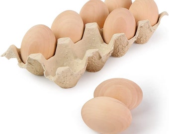 8 Pcs Unpainted Wooden Eggs in Carton I Easter Eggs for Children I DIY Game,Kitchen Craft Adornment,Toy Foods