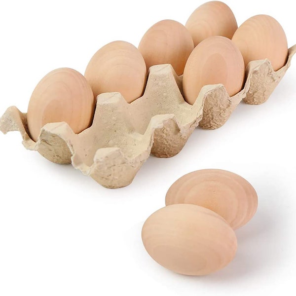 8 Pcs Unpainted Wooden Eggs in Carton I Easter Eggs for Children I DIY Game,Kitchen Craft Adornment,Toy Foods