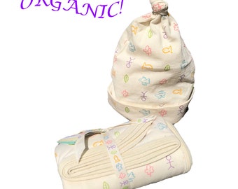 Organic Cotton Baby Receiving Blanket and Free Cap - Little Earthlings