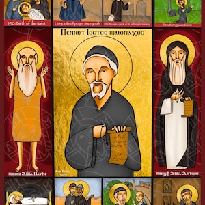 The Life of St Yostos el Antony Icon - Saints Icon - Coptic, Orthodox, Christian, Handmade, Digital, Icon, Digital Download