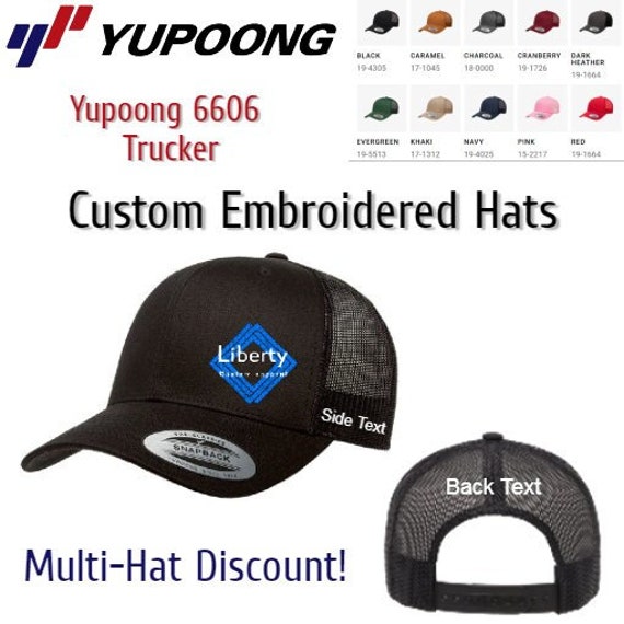 Custom Embroidered Hat | Business Logo Hat No Minimum | Yupoong 6606 Trucker | Bulk Custom Hats | Personalized Snapback | Company Hat