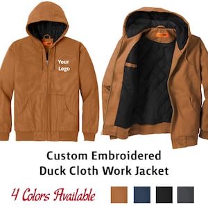 Custom Hooded Work Jacket | Duck Cloth | Heavy Duty | Men&#39;s Workwear | Embroidered | Company Jackets | Employee Gift | Branded Zip-up | logo