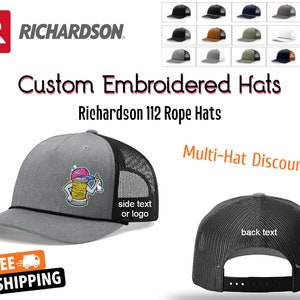 Individuell gestickte Hüte | Richardson 112FPR Rope Hat Trucker Caps | Benutzerdefiniertes Geschäftslogo | Personalisierte Hüte | Markenmützen | Mitarbeiter Geschenk