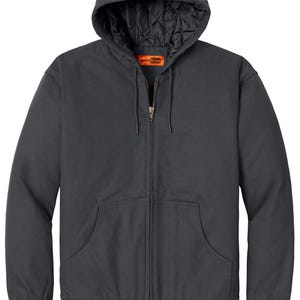 Chaqueta de trabajo con capucha personalizada / Tela impermeable / Trabajo pesado / Ropa de trabajo para hombres / Bordada / Chaquetas de empresa / Regalo para empleados / Cremallera de marca / Logotipo Charcoal
