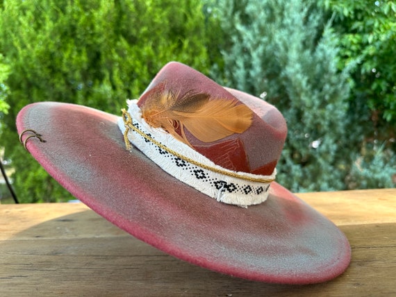 ?Custom Burned Wide Brim Felt Hat O/S? Mexican Handcrafted Wide Brim Cowboy Hat | CoLores Decor  main image 3