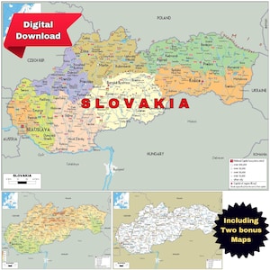 Printable Slovakia Map Set – Political, Terrain & Road Versions