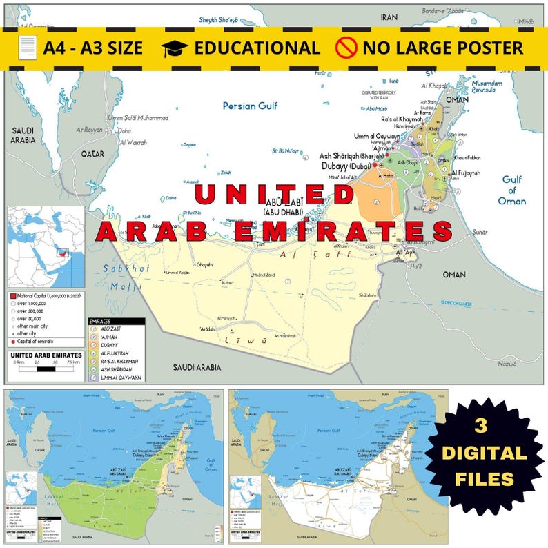 Understanding Uae Map United Arab Emirates Maps (3-pack) Digital Download - Etsy