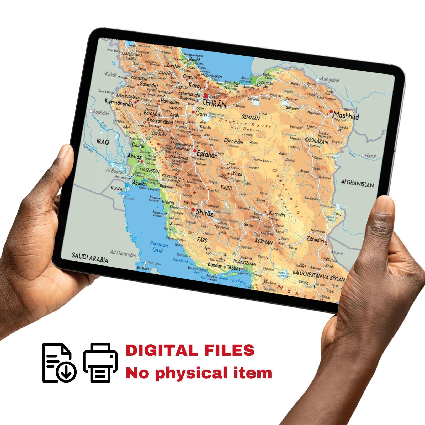 Iran Printable Map Set – Political, Physical & Roads (digital Download ...