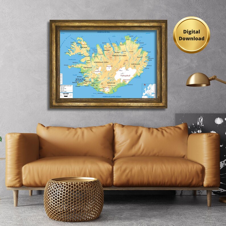 Iceland Political Map Printable + 2 Bonus Road & Topography Posters ...