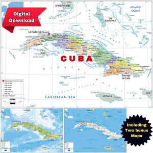 Printable Political Map of CUBA + Topography & Roads