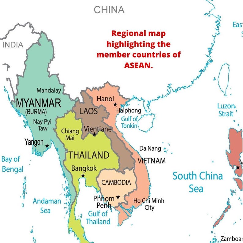 ASEAN Political Map, High Resolution Southeast Asia (printable Digital ...