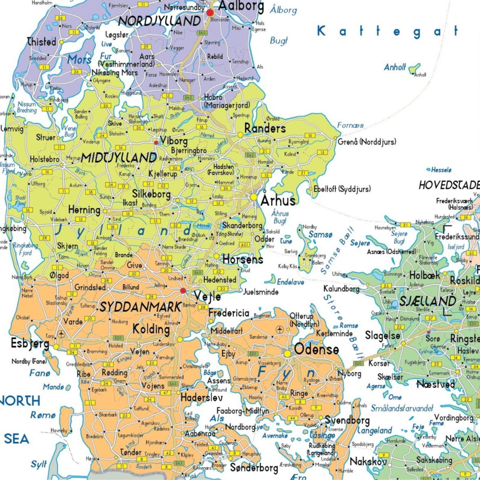 Denmark Map.pdf Detailed DENMARK Map Political, Topography & Main Road Digital Download ...