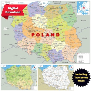 Printable Poland Map Set Political, Topographic & Roads