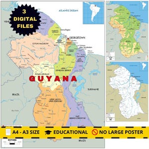 Guyana Digital Maps – Political, Physical & Road (Printable)