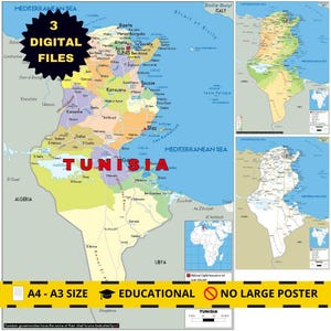 Tunisia map set: Political, Physical & Road Network (Printable)