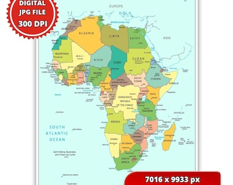 Carte du continent africain – PDF et JPG haute résolution 300 dpi (téléchargement imprimable)