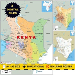 Ensemble de cartes du Kenya : politique, physique et réseau routier