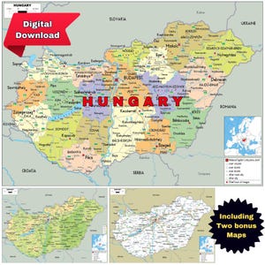 HUNGARY Political Map Printable + Roads & Topography Bonus
