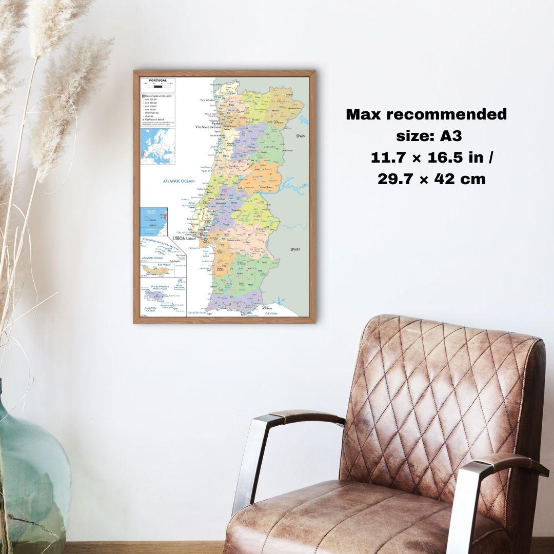 ポルトガルの詳細な地図 - 政治、地形、道路 - Etsy 日本