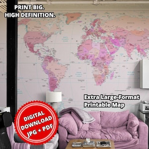 政治世界地図 ピンク版、超大型でスケーラブルなデジタルプリント