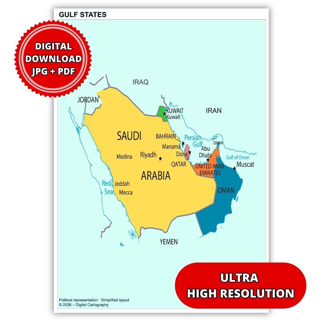 Gulf Map.pdf Gulf States Political Map With Capitals (printable Digital Download ...