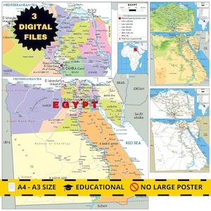Egypt Political Map + Topography & Road Network (Printable)