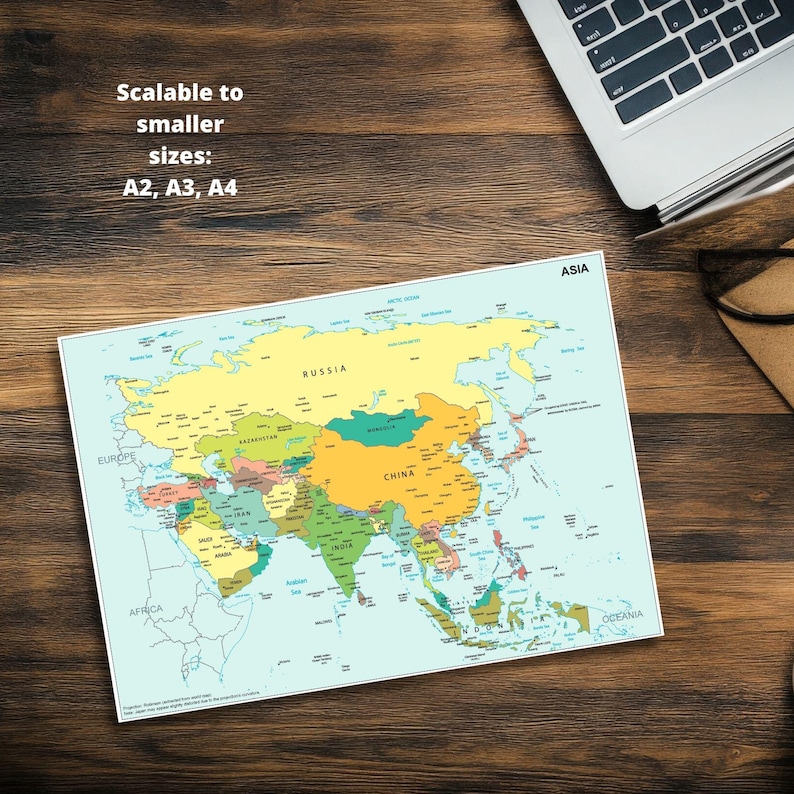 Asia Map High-resolution 300 DPI (A1 Printable) JPG + PDF - Etsy
