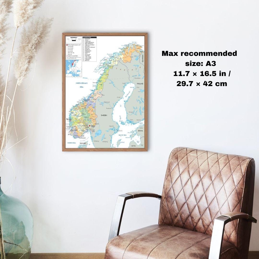 Norway Map.pdf Printable NORWAY Political Map + 2 Bonus Topography & Roads - Etsy