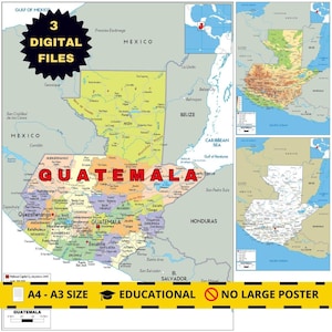 Guatemala Map Set: Political, Physical & Road Network (Printable Digital Download)